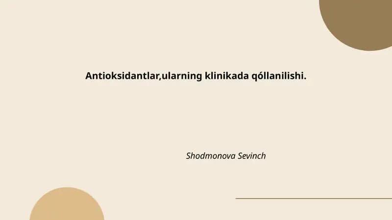 Antioksidantlar: taʼrif, turlari va tasnifi