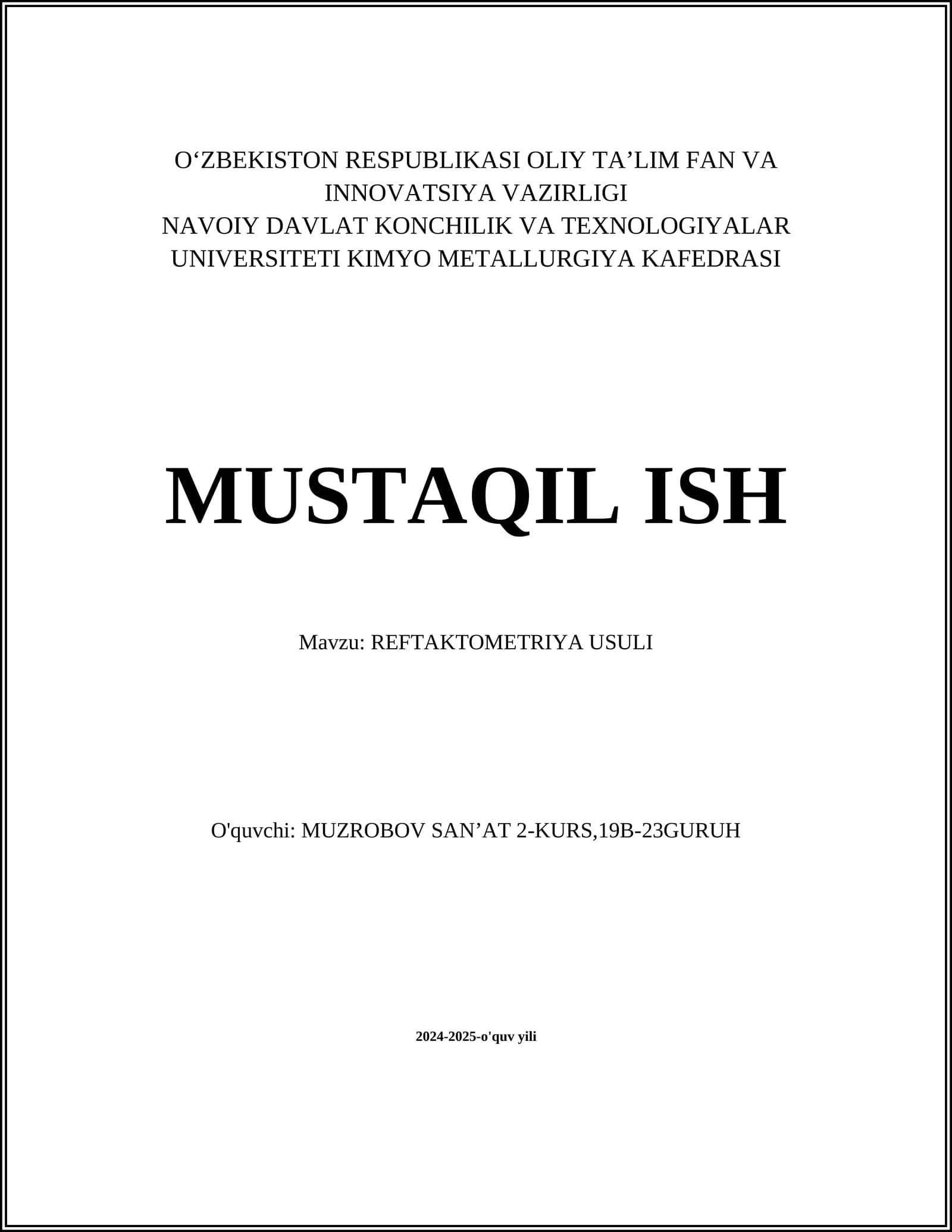 REFTAKTOMETRIYA USULI