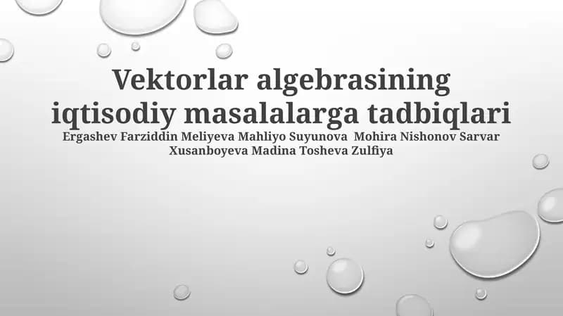 Vektorlar algebrasining iqtisodiy masalalarga tadbiqlari