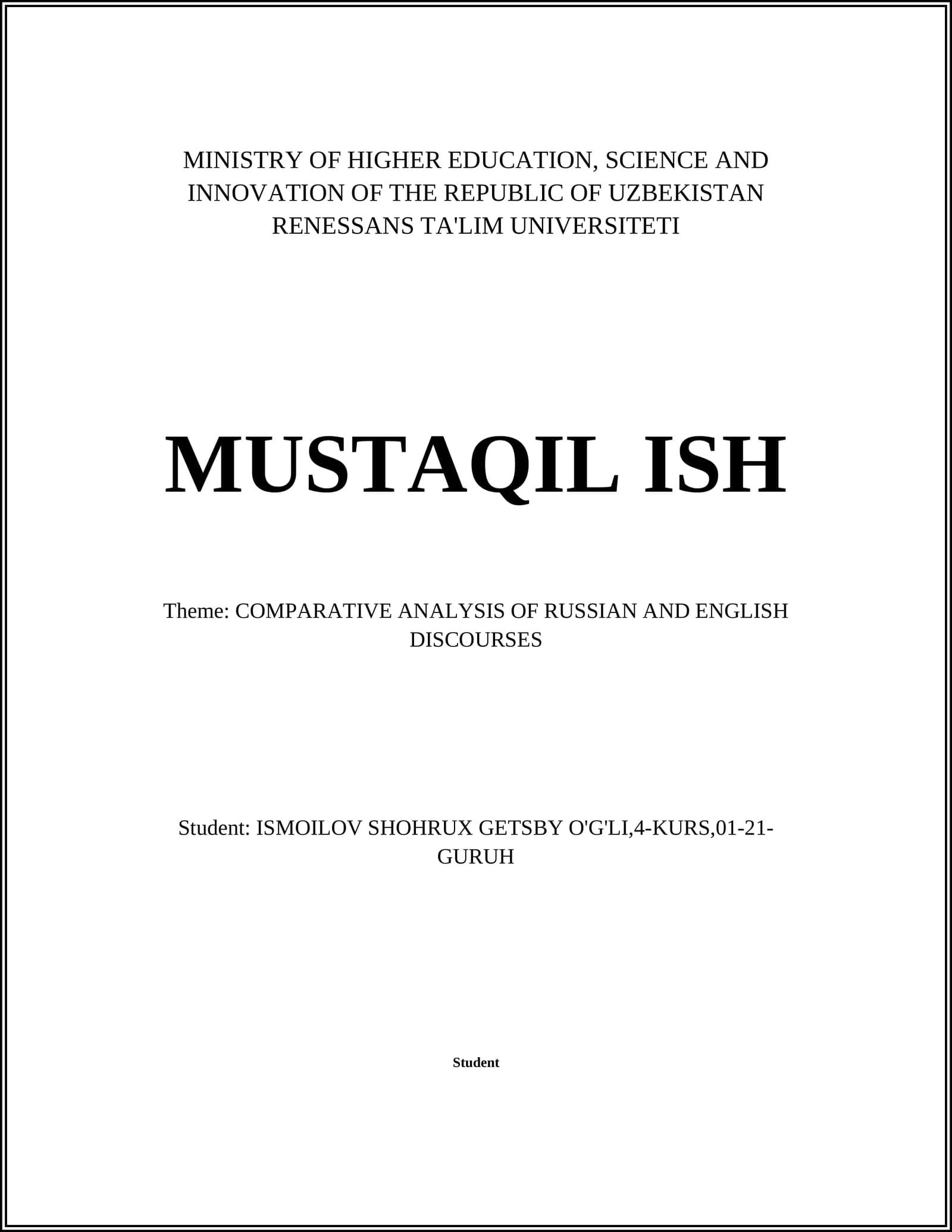 COMPARATIVE ANALYSIS OF RUSSIAN AND ENGLISH DISCOURSES