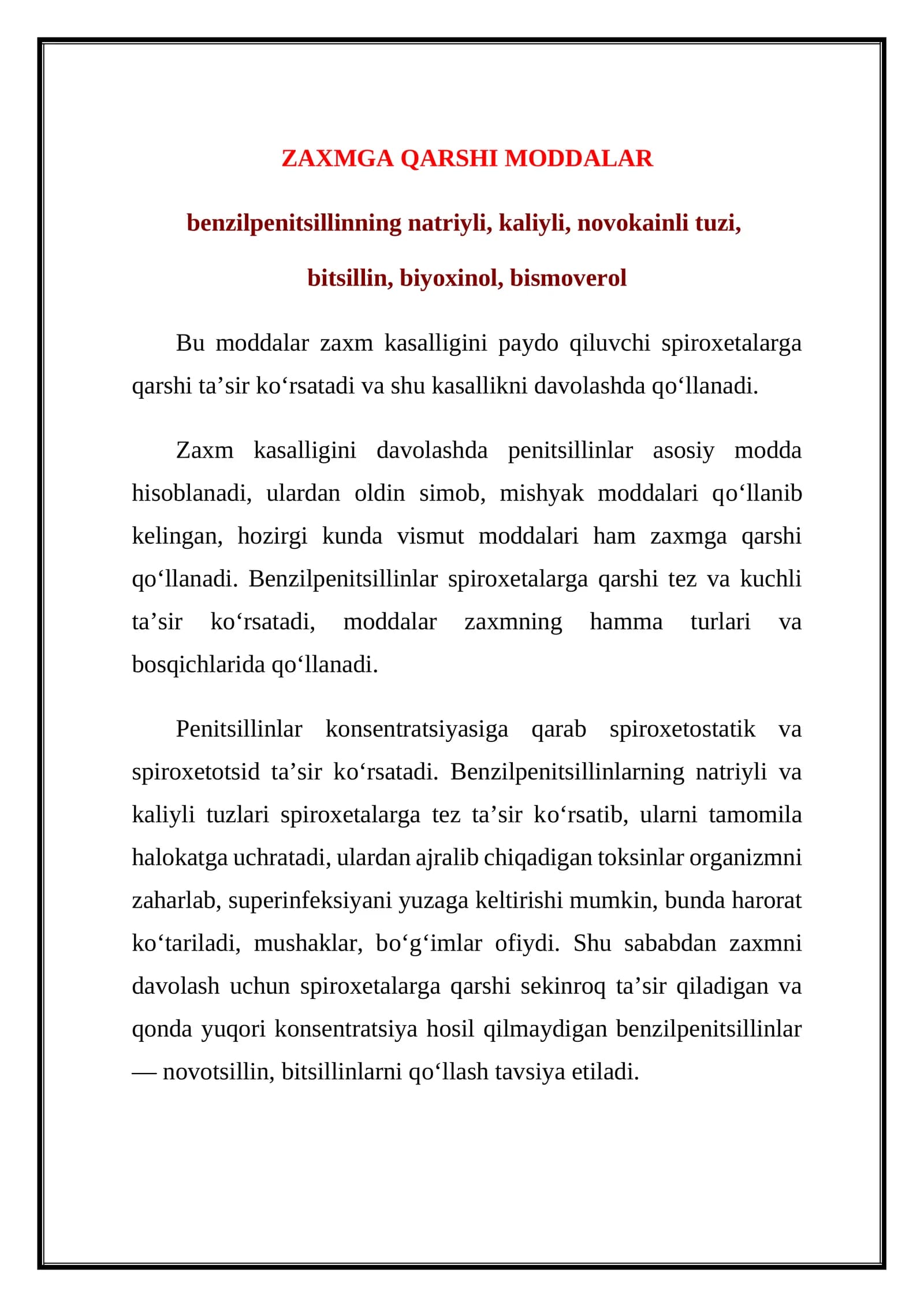 ZAXMGA QARSHI MODDALAR