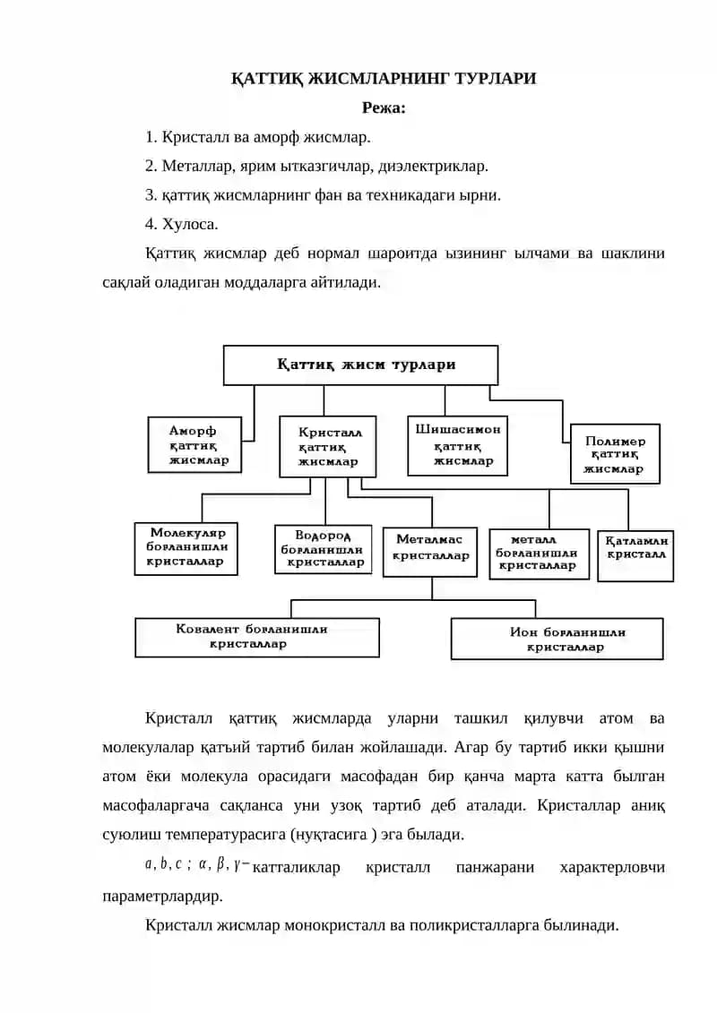 Қаттиқ Жисмларнинг Турлари