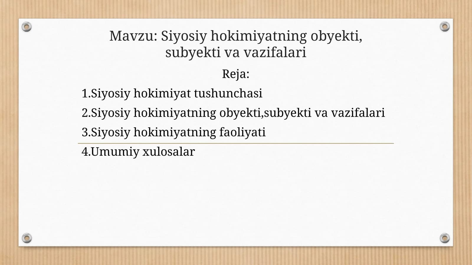 Siyosiy hokimiyatning obyekti, subyekti va vazifalari
