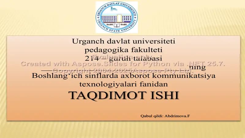 Sodda va murakkab masalalarni yechishni o‘rgatishda axborot texnologiyalaridan foydalanishni o‘rgatish (taqdimot ishi)