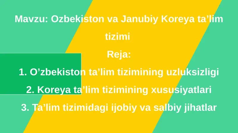 Ozbekiston va Janubiy Koreya ta'lim tizimi
