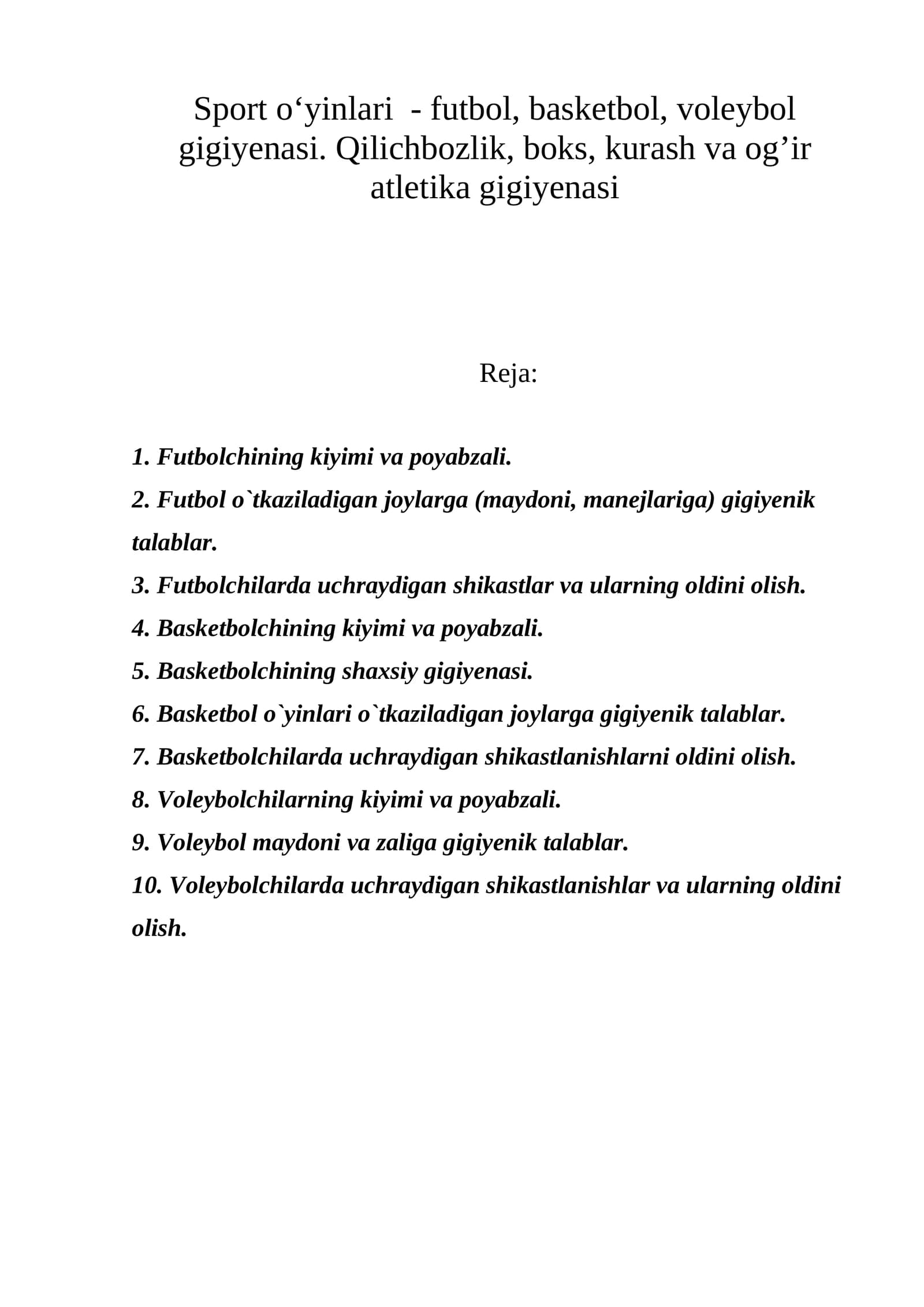 Sport o‘yinlari - gigiyena talablari