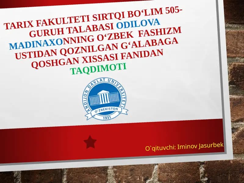 O‘zbek fashizm ustidan qoznilgan g‘alabaga qoshgan xissasi
