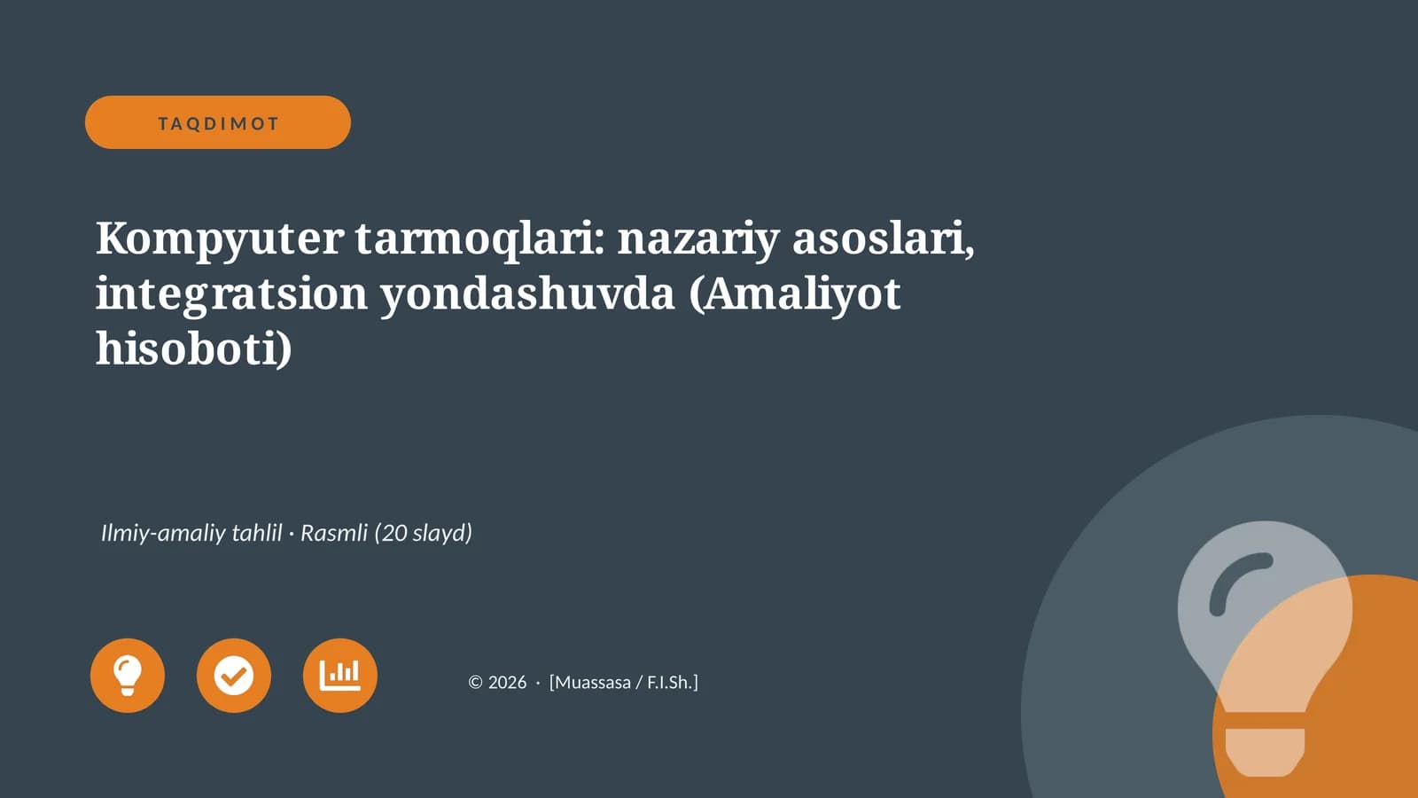 Kompyuter tarmoqlari: nazariy asoslari, integratsion yondashuvda (Amaliyot hisoboti)