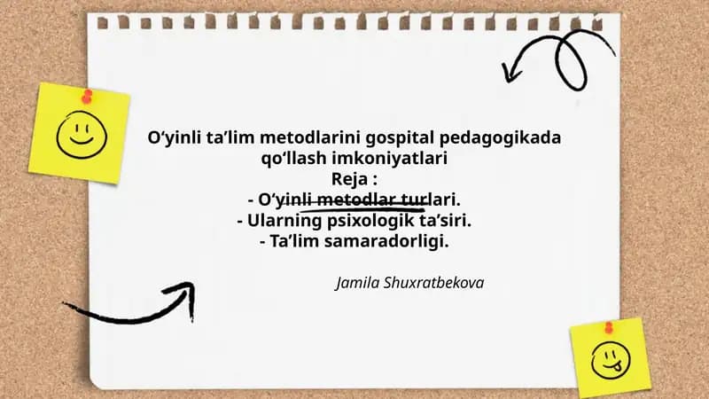 O‘yinli ta’lim metodlarini gospital pedagogikada qo‘llash imkoniyatlari