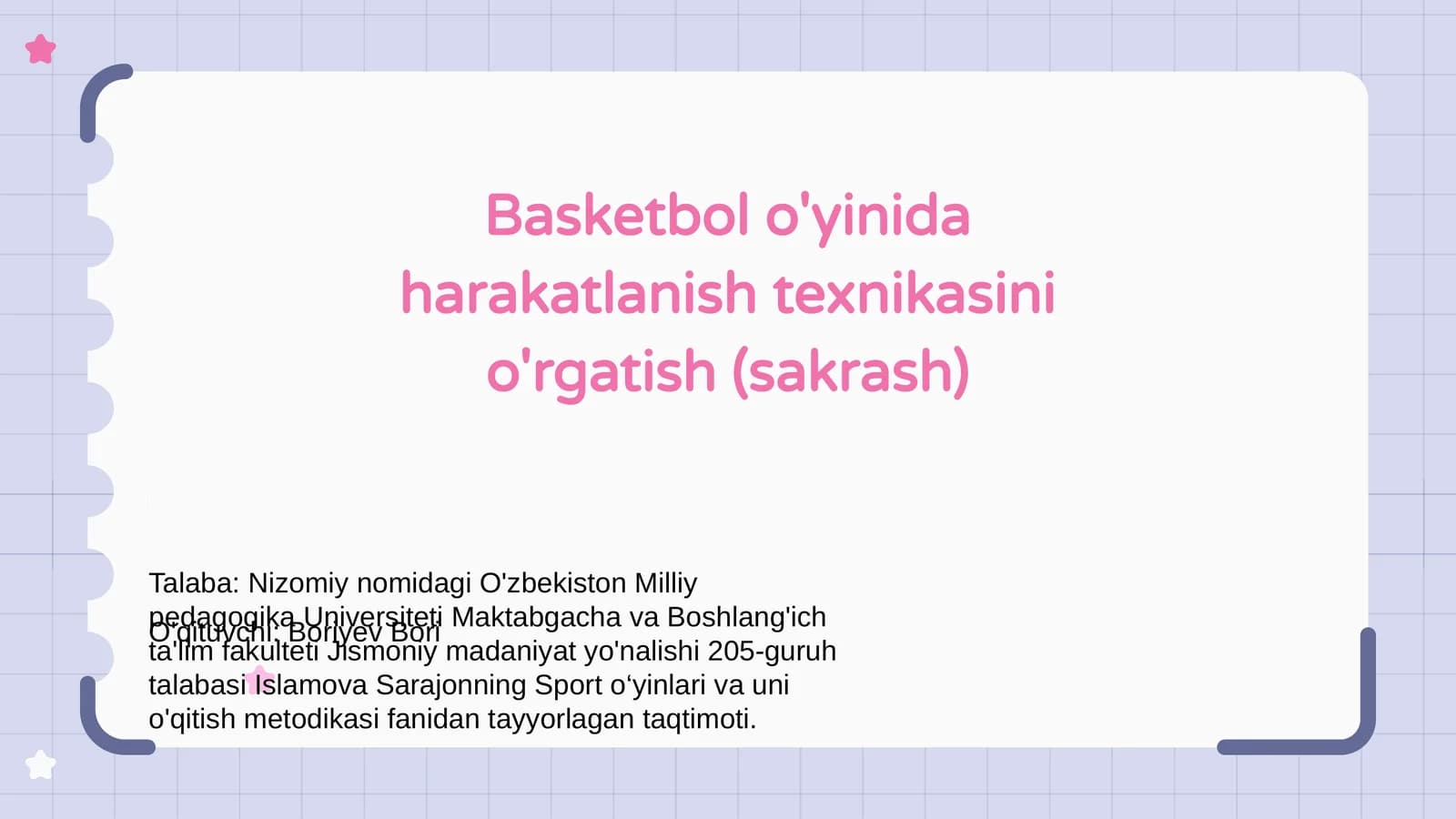 Basketbol o'yinida harakatlanish texnikasini o'rgatish (sakrash)