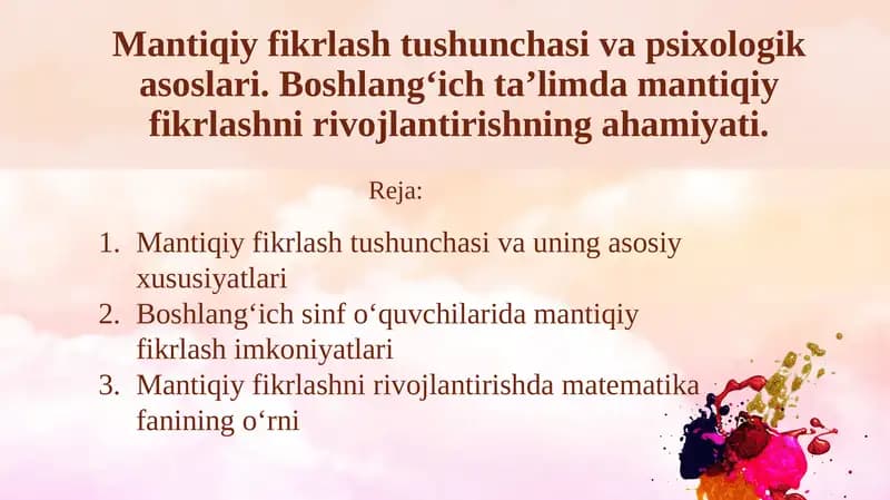 Mantiqiy fikrlash tushunchasi va psixologik asoslari