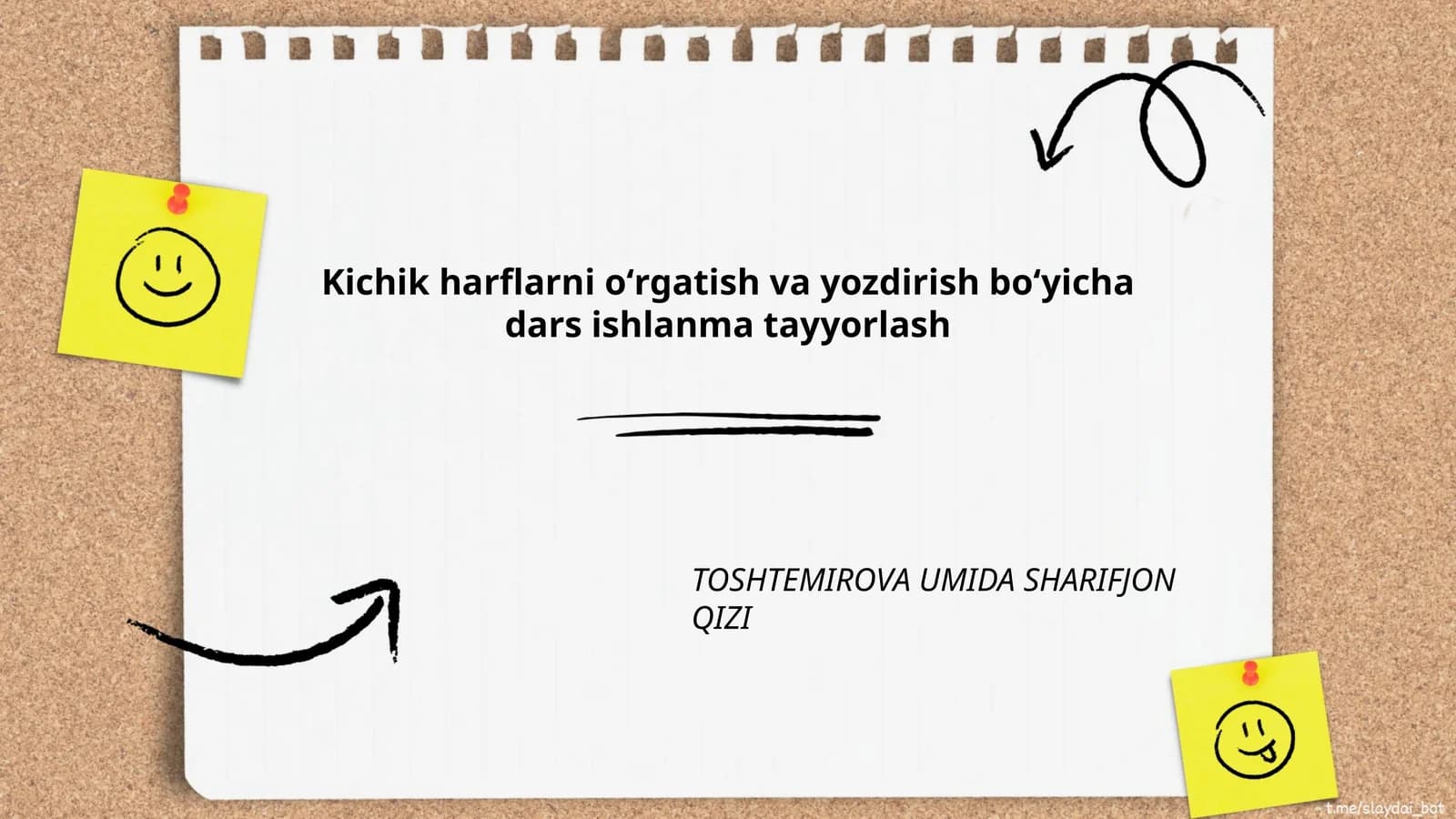Kichik harflarni oʻrgatish va yozdirish boʻyicha dars ishlanma tayyorlash