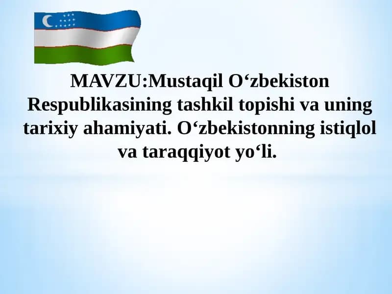 Mustaqil O‘zbekiston Respublikasining tashkiloti va uning tarixiy ahamiyati