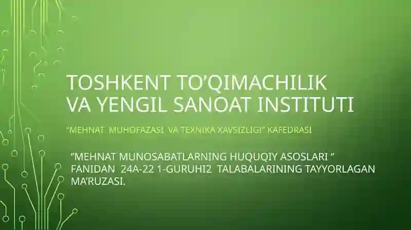 MEHNAT MUNOSABATLARNING HUQUQIY ASOSLARI