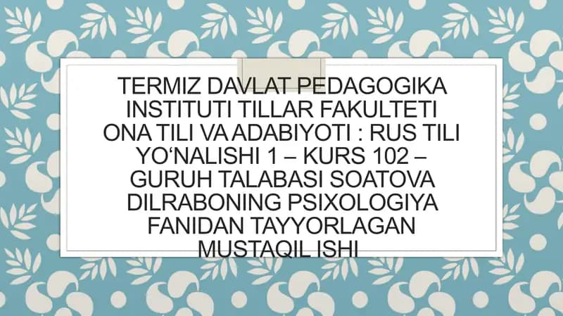 Goʻdaklik va Ilk Bolalik Davrida Psixik Rivojlanish