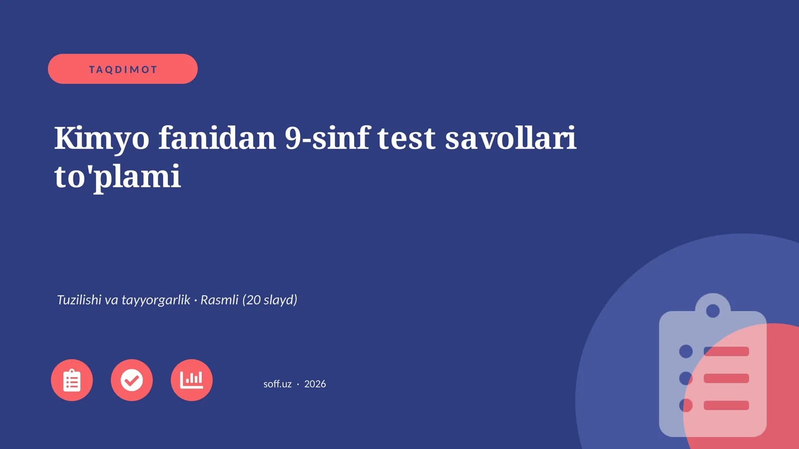 Kimyo fanidan 9-sinf test savollari to'plami