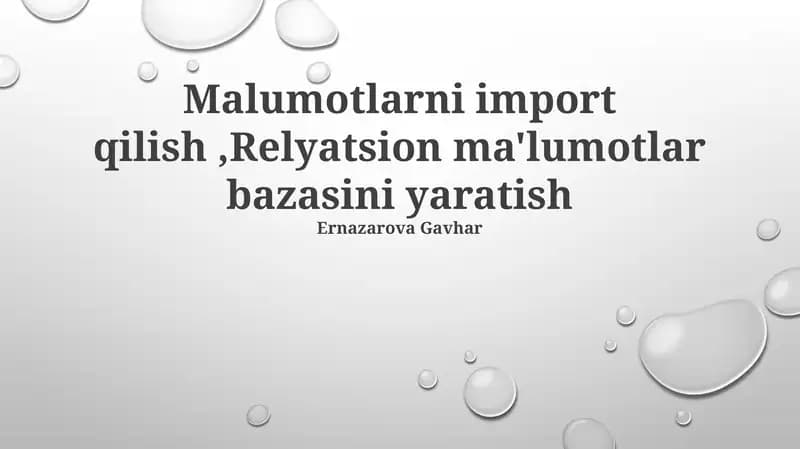 Relatsion ma'lumotlar bazasini yaratish