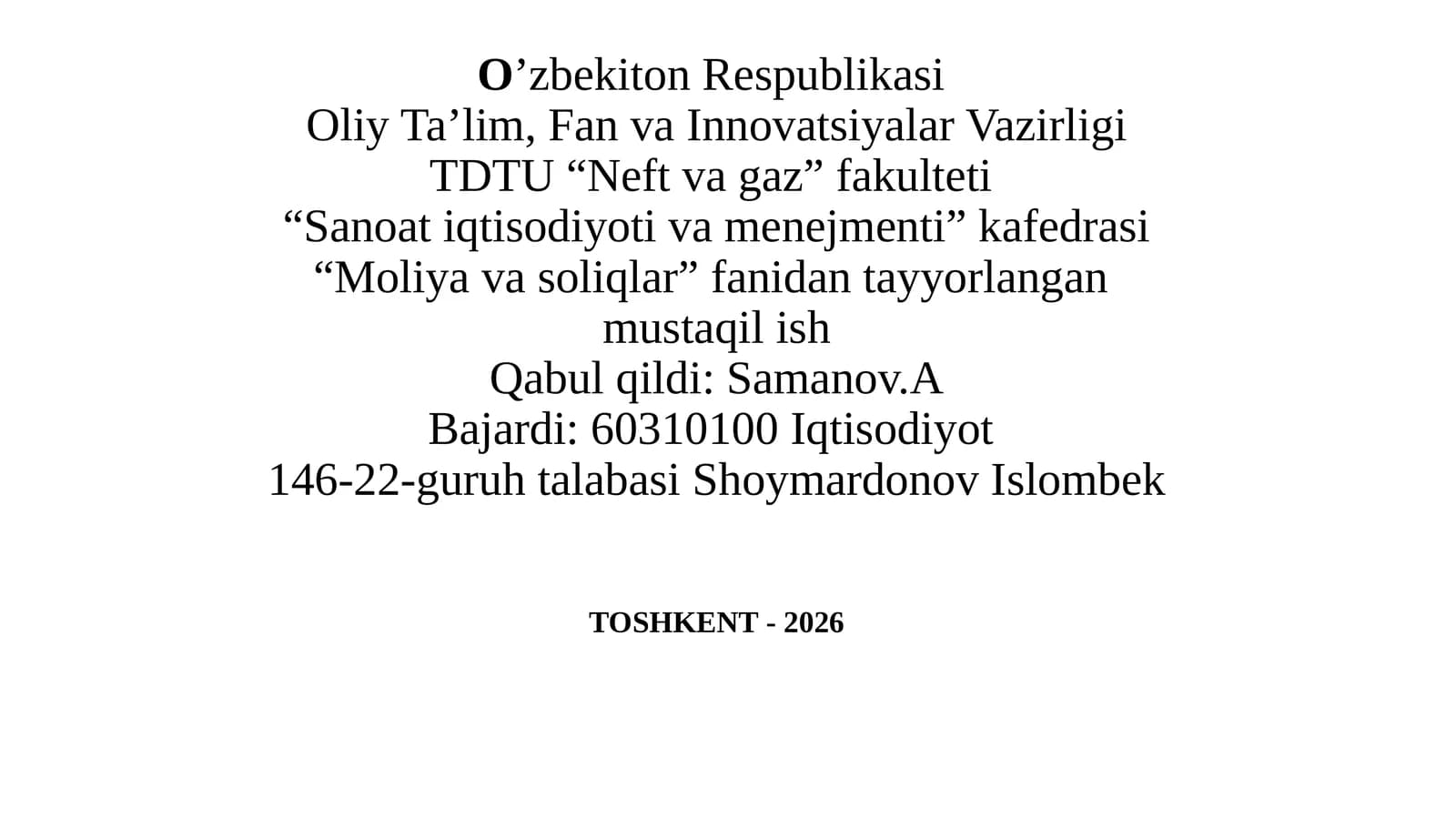 Savdova umumiy ovqatlanish korxonalarini soliqqa tortish