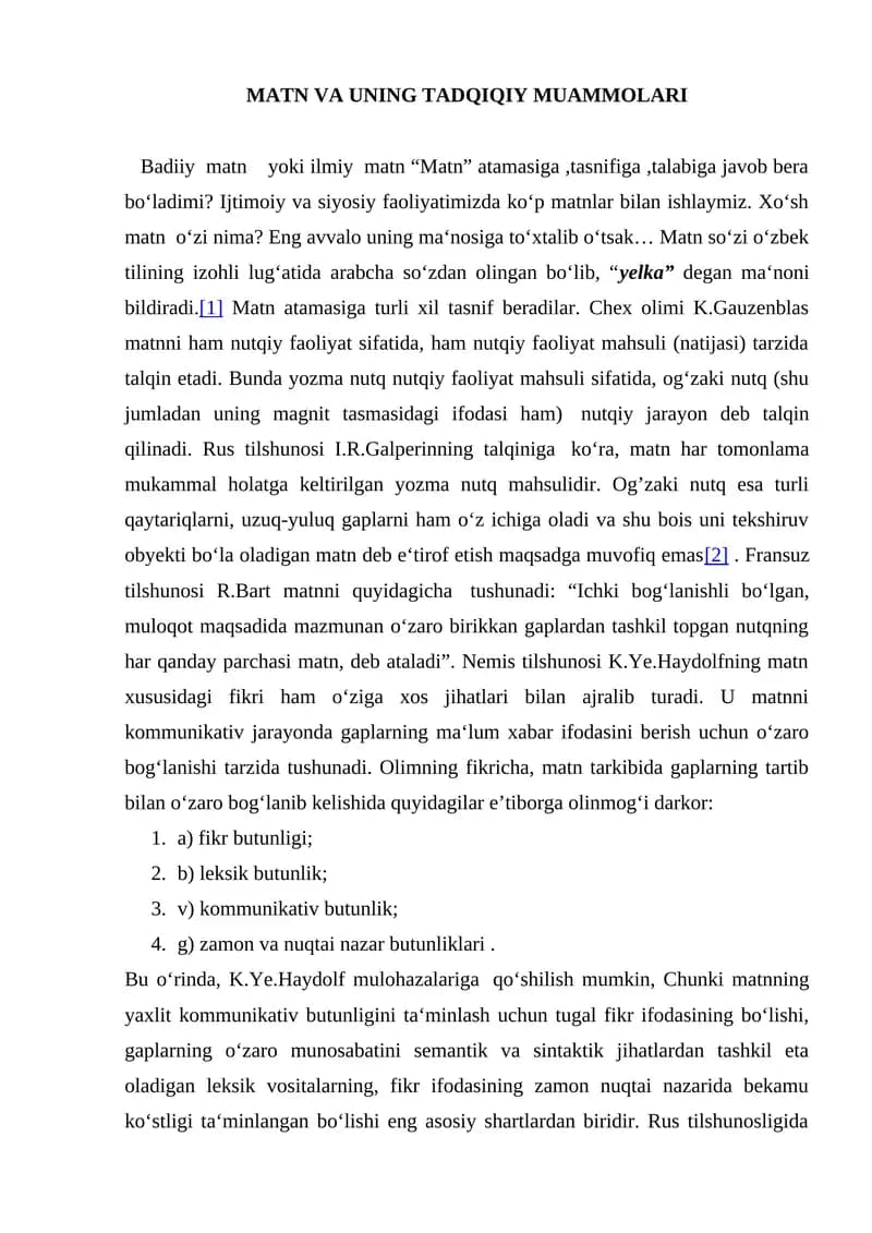 MATN VA UNING TADQIQIY MUAMMOLARI