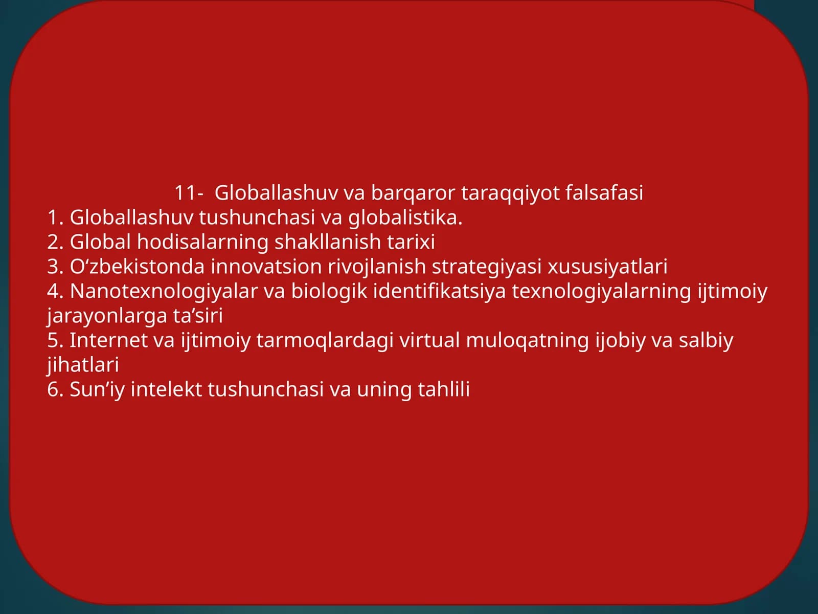 Globallashuv va barqaror taraqqiyot falsafasi