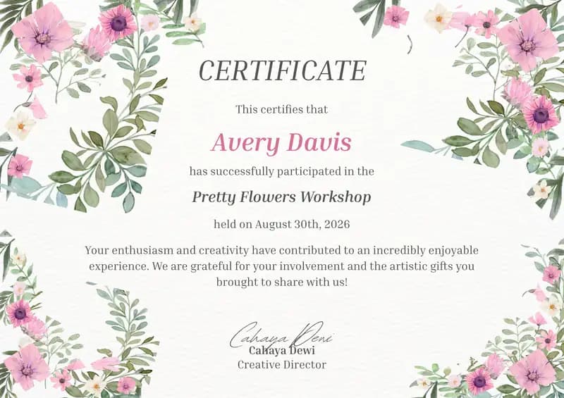 Pretty Flowers Workshop Certificate
