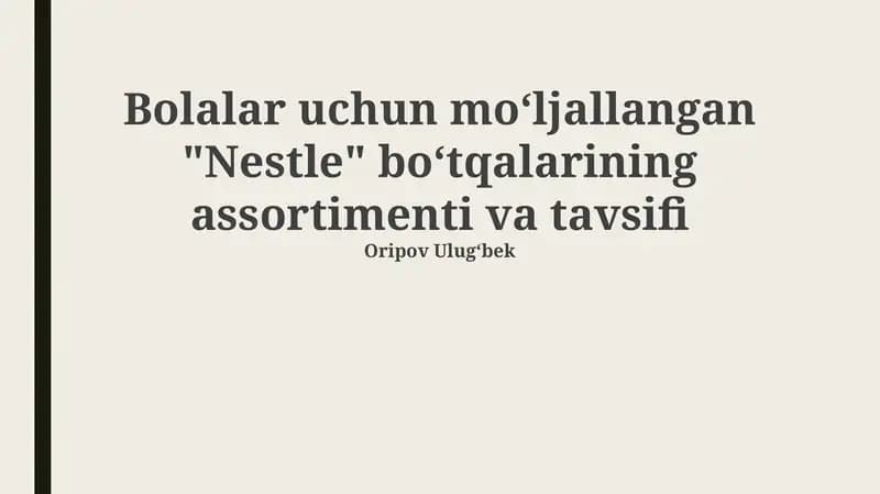 Mahsulot Assortimenti va Tavsifi