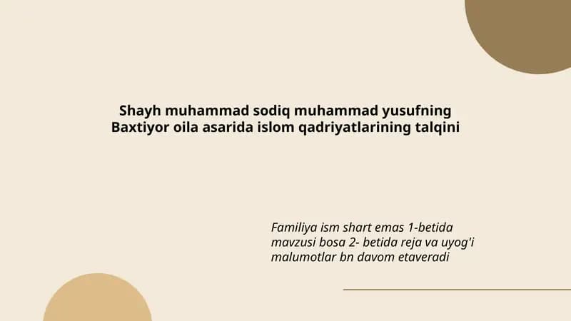 Baxtiyor oila asarida islom qadriyatlarining talqini