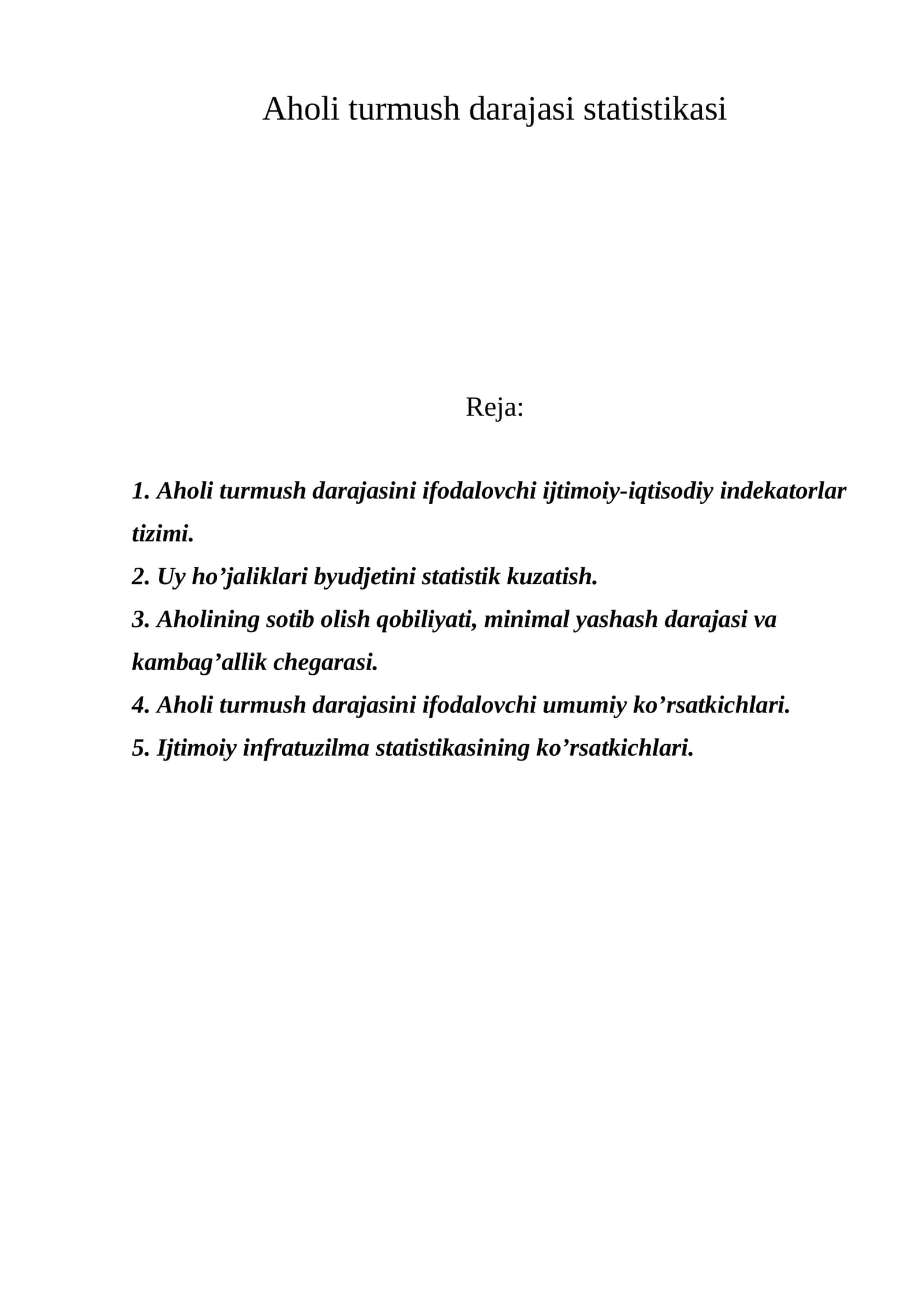 Aholi turmush darajasi statistikasi