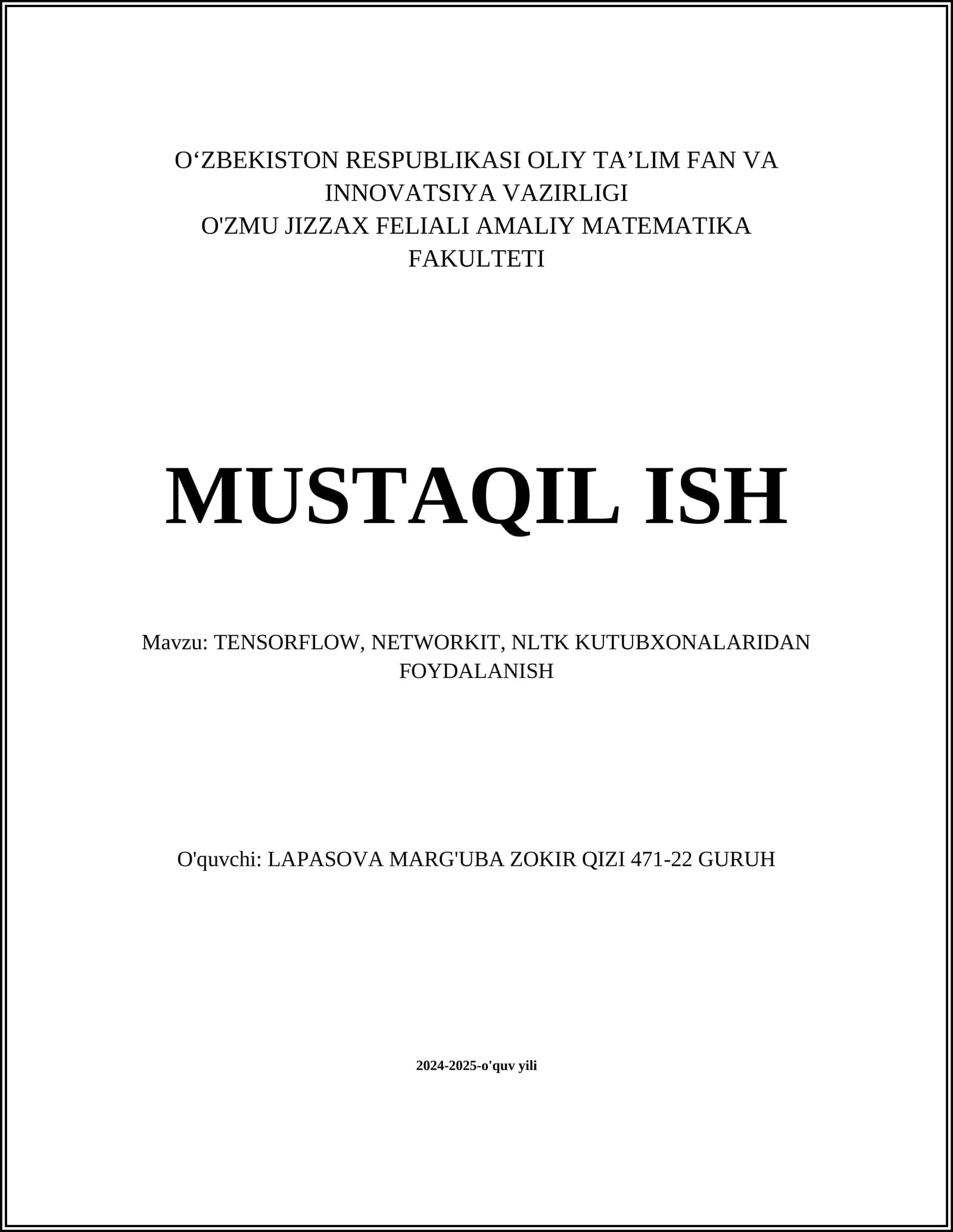 TensorFlow kutubxonasi o'rnatish