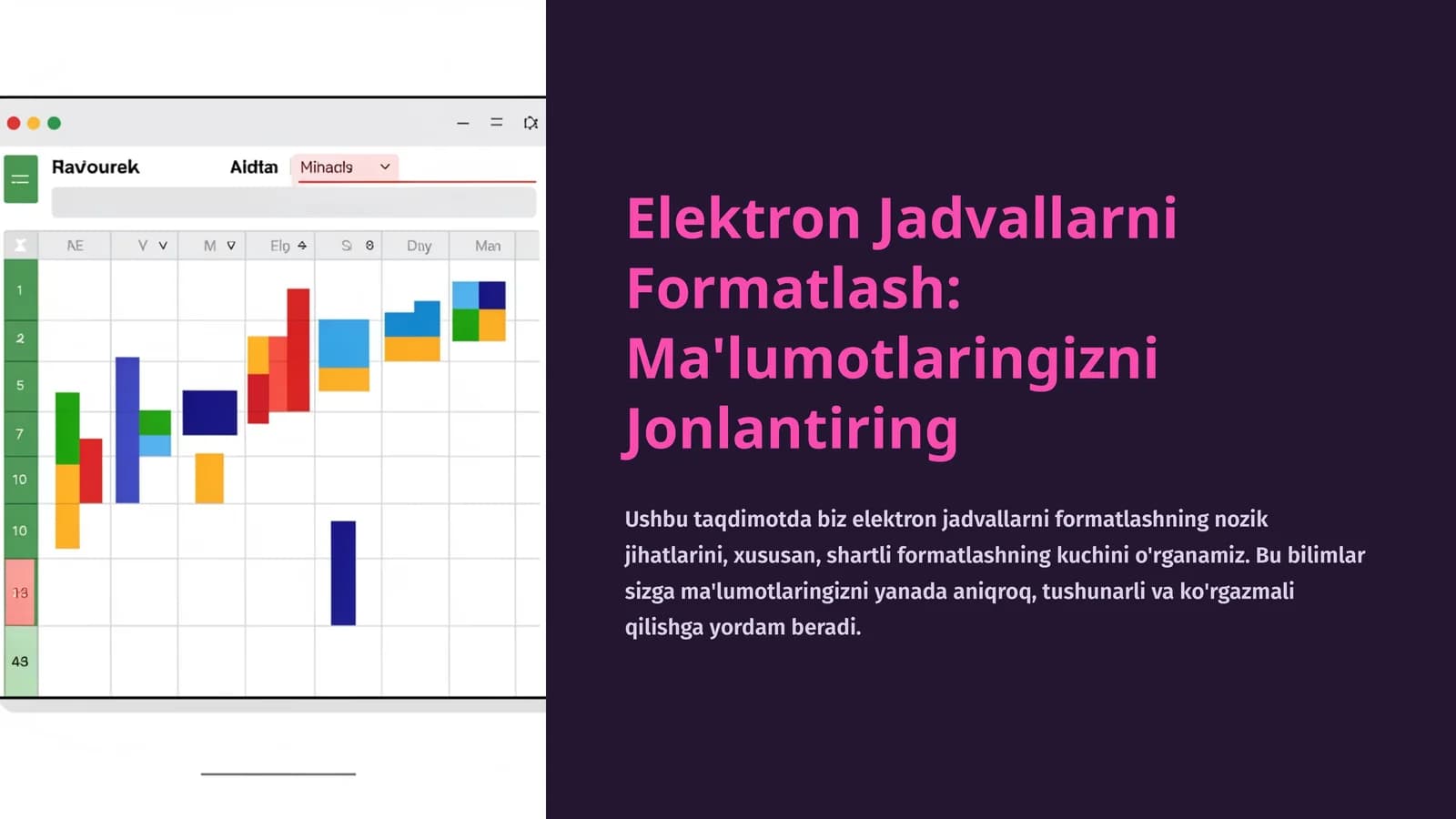 Elektron Jadvallarni Formatlash