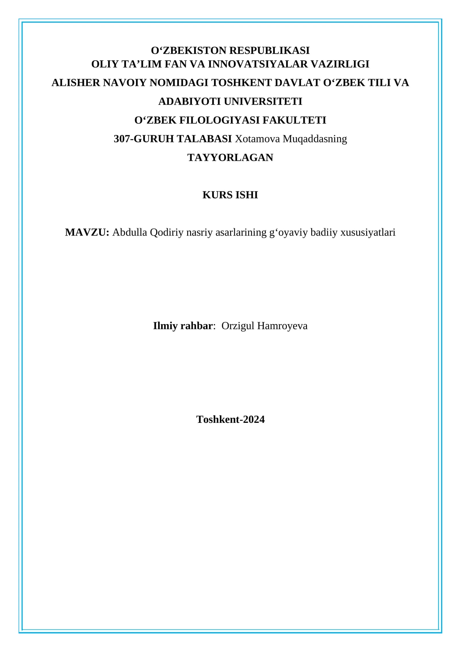 Abdulla Qodiriy nasriy asarlarining gʻoyaviy badiiy xususiyatlari