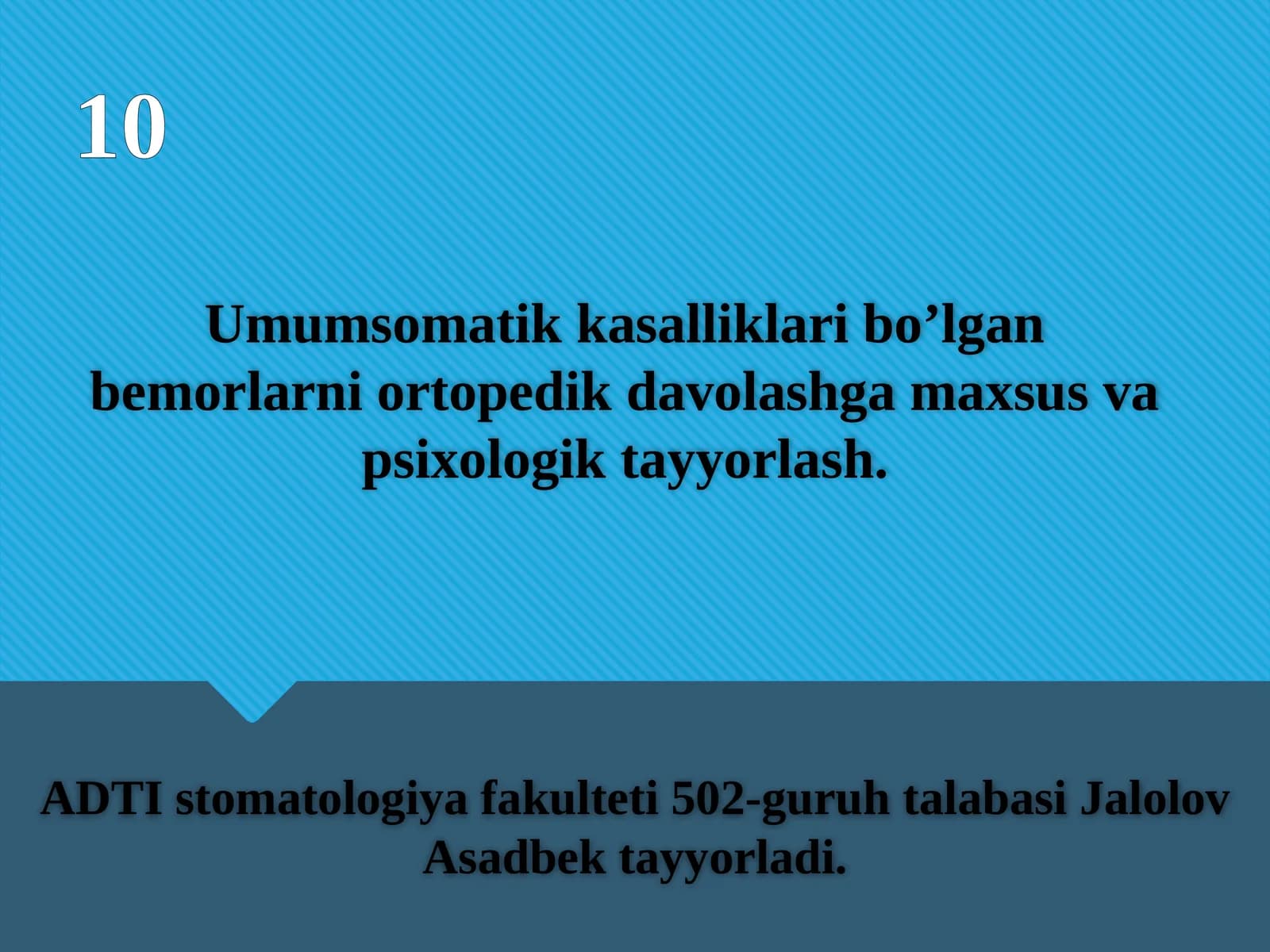Umumsomatik kasalliklari bo’lgan bemorlarni ortopedik davolashga maxsus va psixologik tayyorlash.
