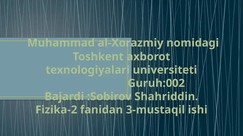 Fizika-2 fanidan 3-mustaqil ishi "Kristallarning sohavi nazariyasi"