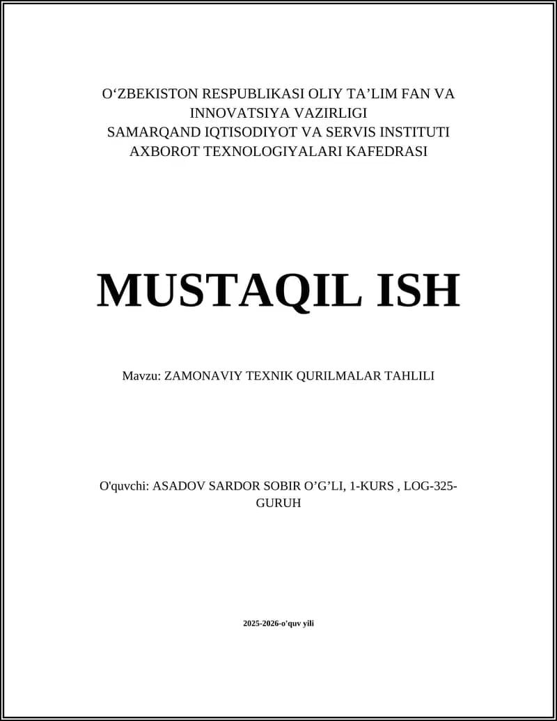 ZAMONAVIY TEXNIK QURILMALAR TAHLILI