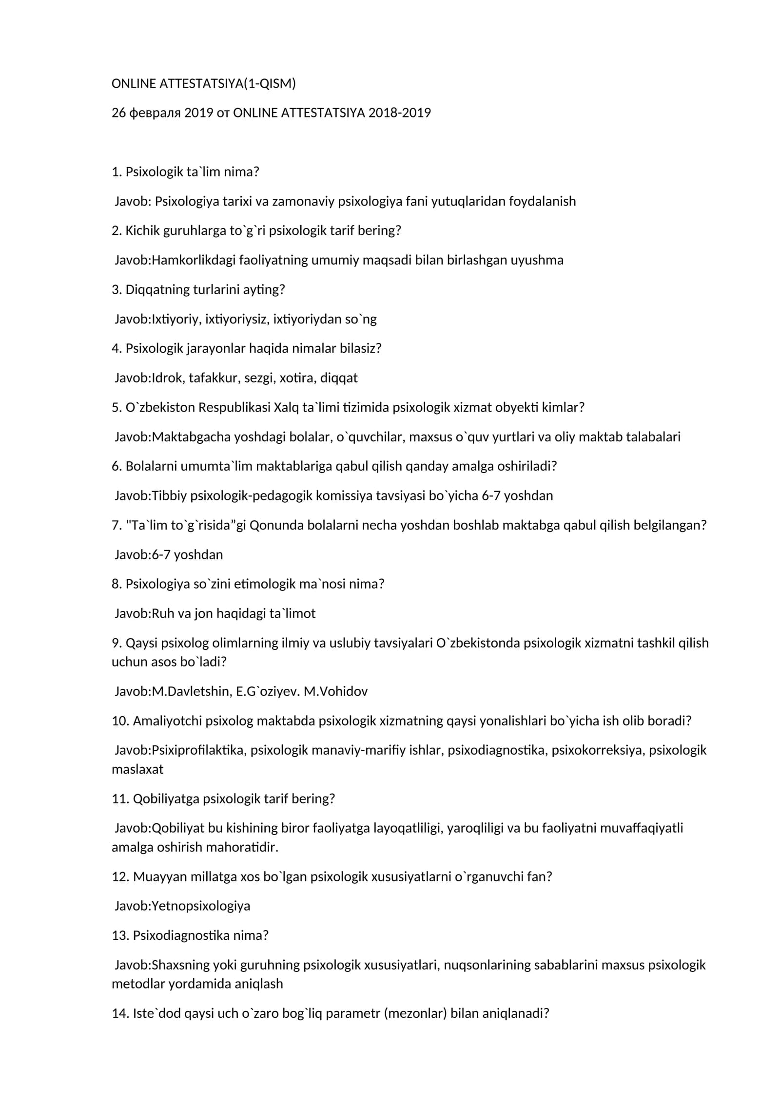 Psixologiya atestatsiya savollari 2 qism