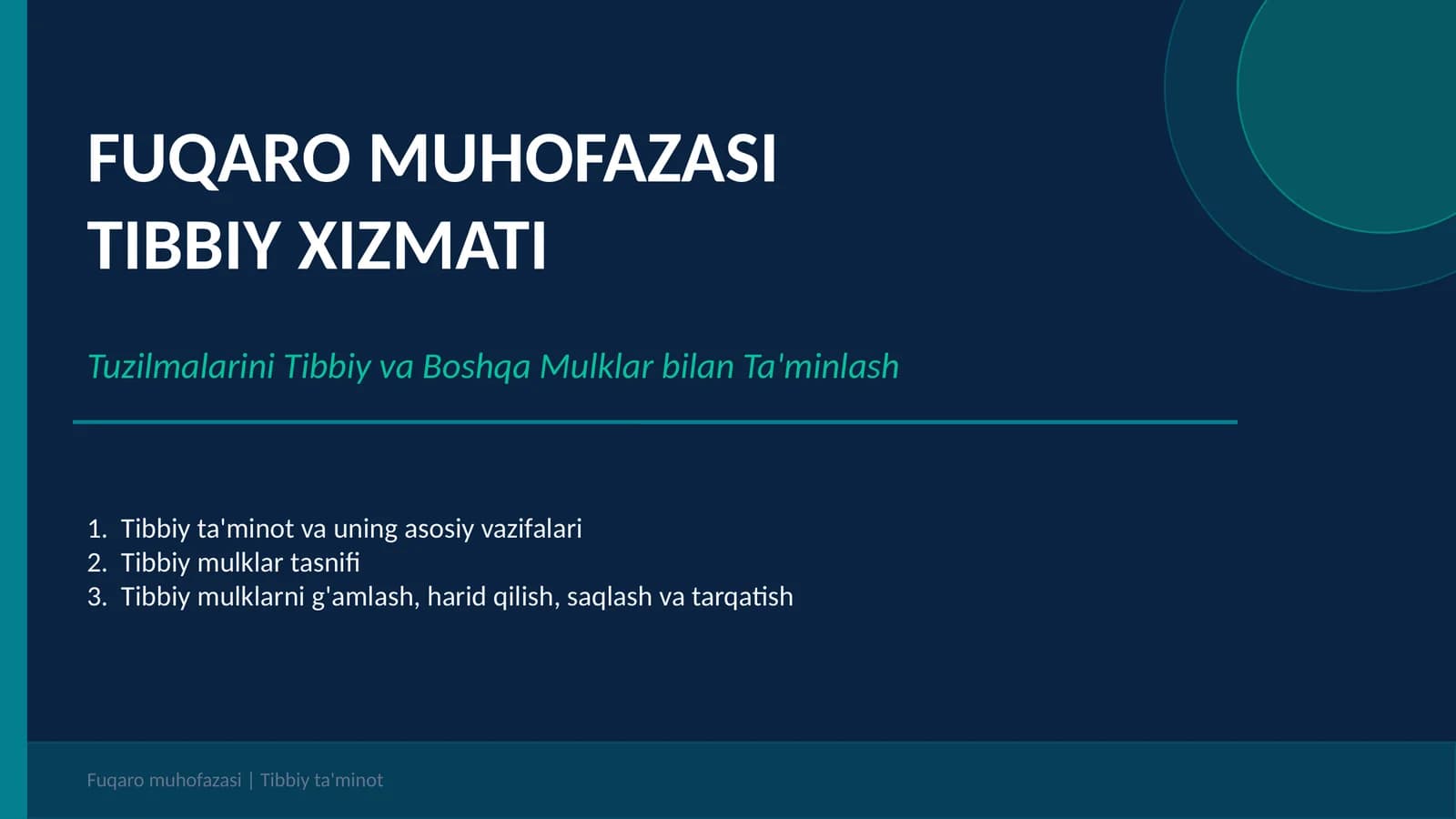 Fuqaro muxofazasi tibbiy xizmati tuzilmalarini tibbiy va boshqa mulklar

bilan taminlash.