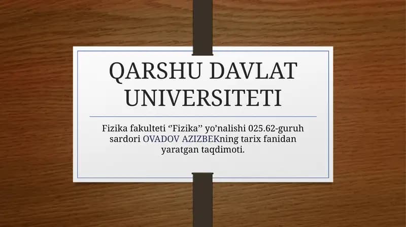 Fizika Fanidan Taqdimot