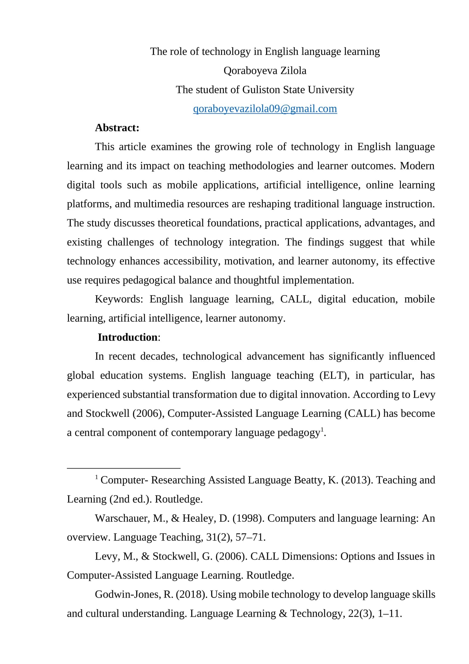 The role of technology in English language learning