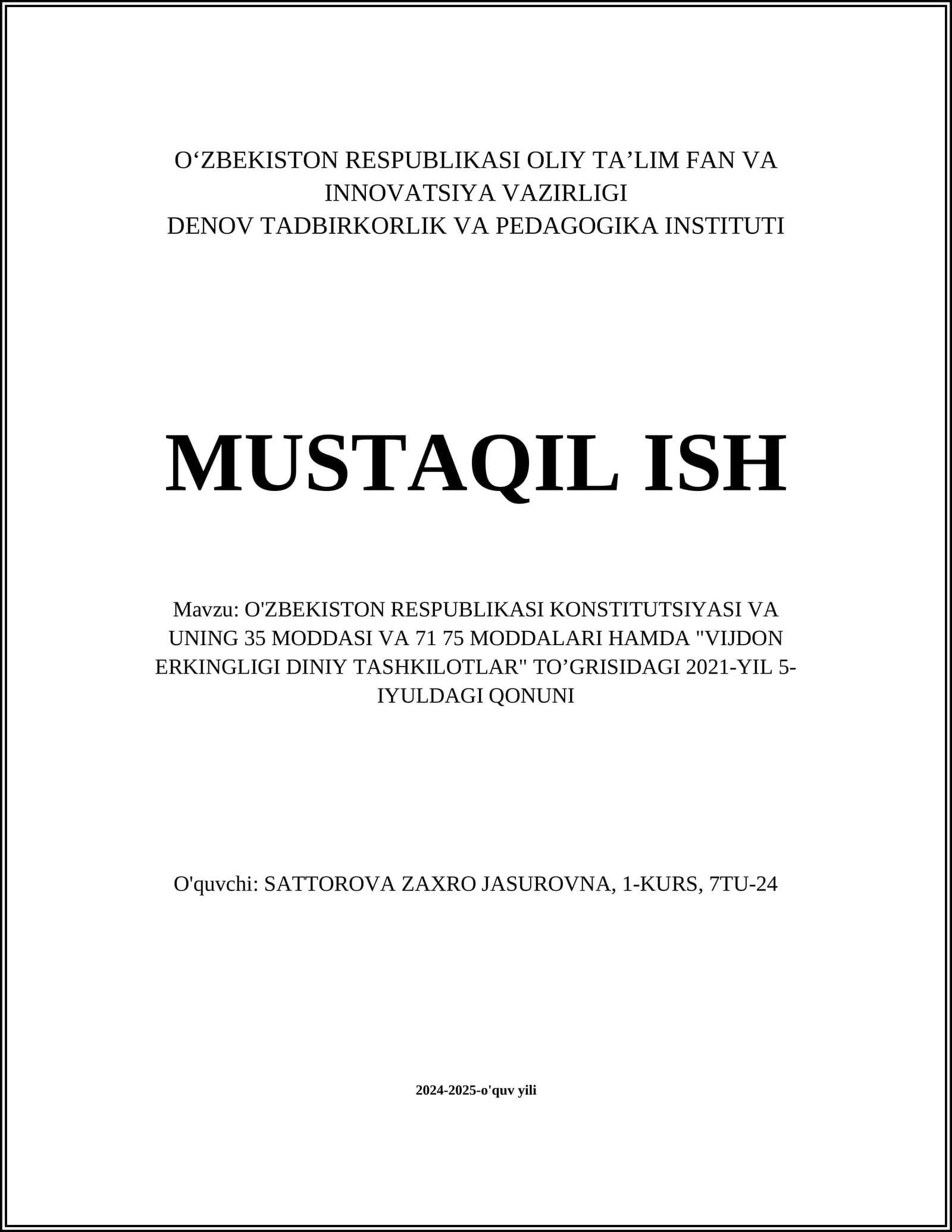 O'zbekiston Respublikasi Konstitutsiyasi