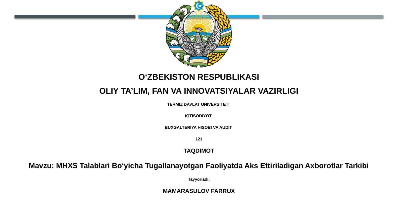 MHXS Talablari Bo‘yicha Tugallanayotgan Faoliyatda Aks Ettiriladigan Axborotlar Tarkibi