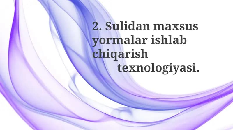 Maxsus maqsadli Sulidan yormalar ishlab chiqarish texnologiyasi