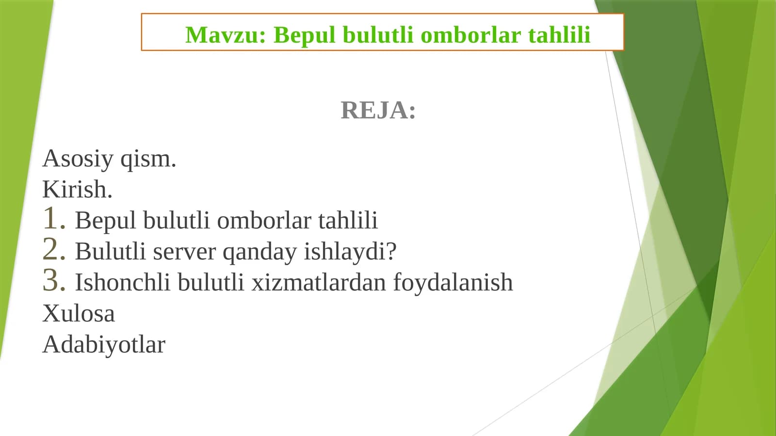 Bepul bulutli omborlar tahlili