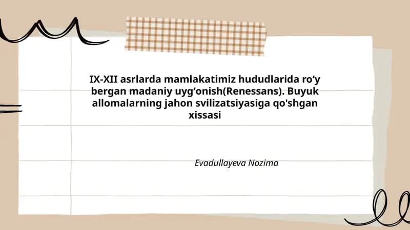 IX-XII asrlarda mamlakatimiz hududlarida roʻy bergan madaniy uygʻonish(Renessans)