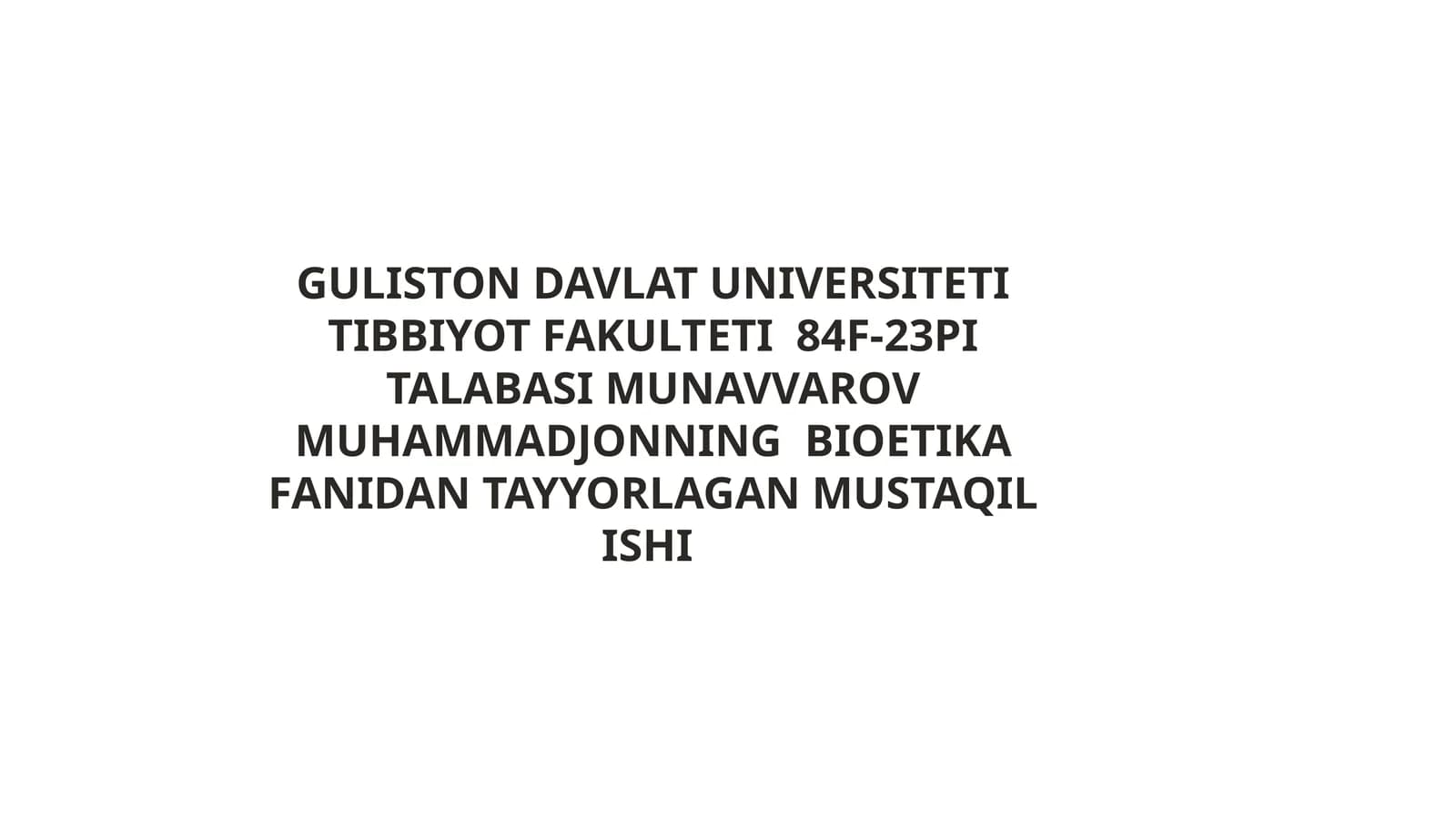 Bioetika fanidan o'quv qo'llanma