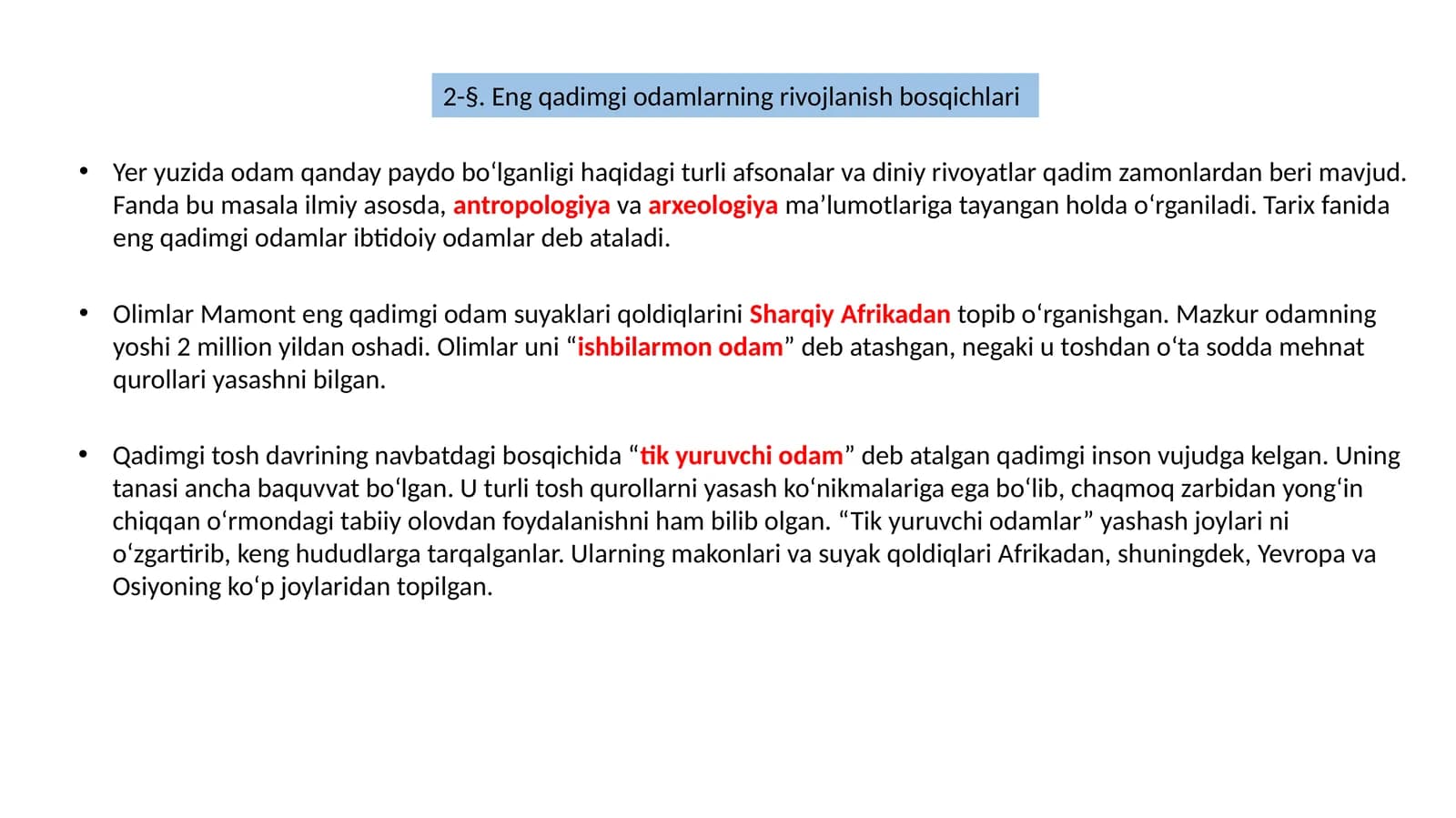 Eng qadimgi odamlarning rivojlanish bosqichlari