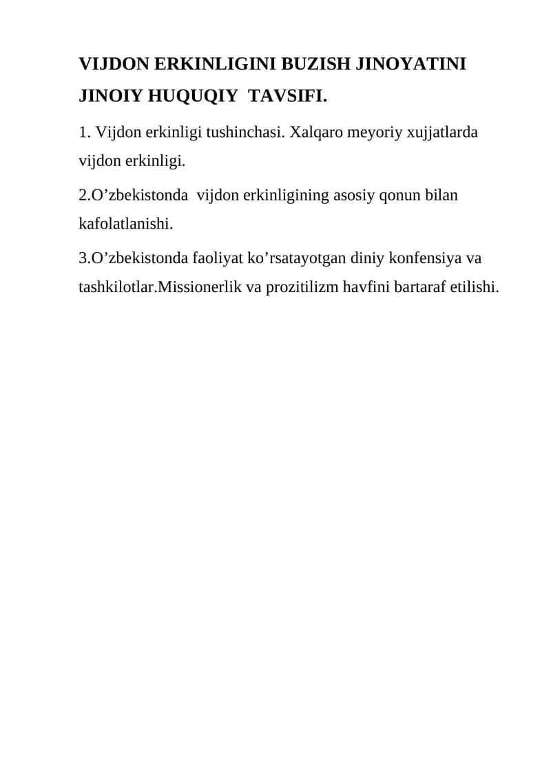 Vijdon Erkinligi Buzish Jinoiy Huquqiy Tavsifi