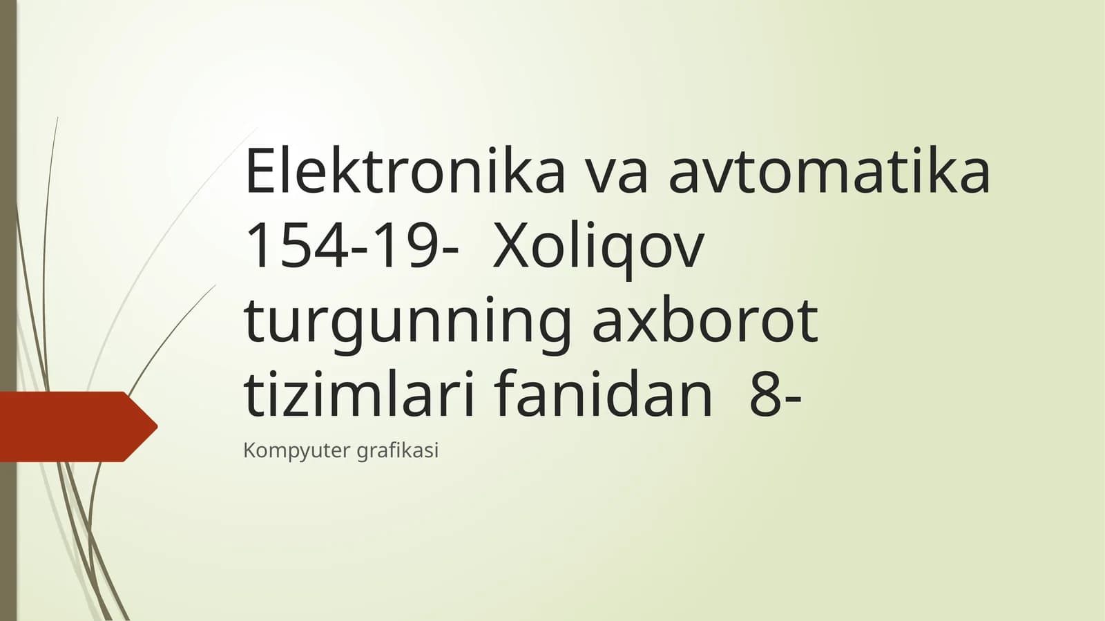 Elektronika va avtomatika 154-19- Xoliqov turgunning axborot tizimlari fanidan 8-Kompyuter grafikasi