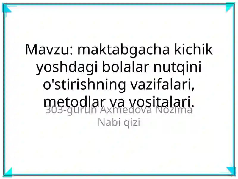 Maktabgacha kichik yoshdagi bolalar nutqini o'stirish