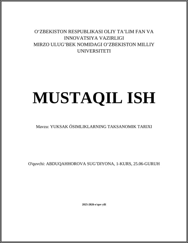 YUKSAK ÓSIMLIKLARNING TAKSANOMIK TARIXI