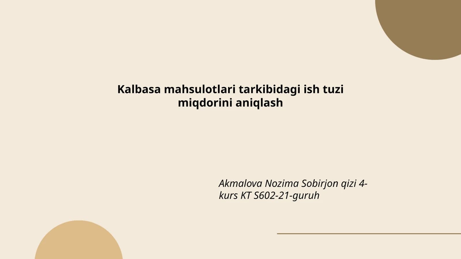 Kalbasa mahsulotlari tarkibidagi ish tuzi miqdorini aniqlash